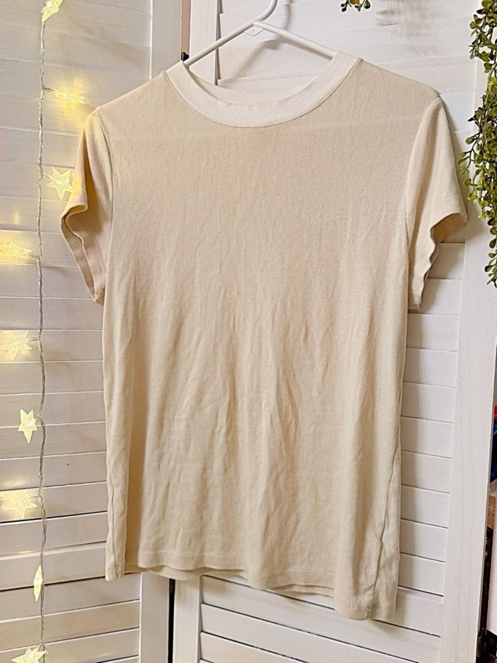 a new day — Light-weight Cream Short Sleeve Ribbed Tee